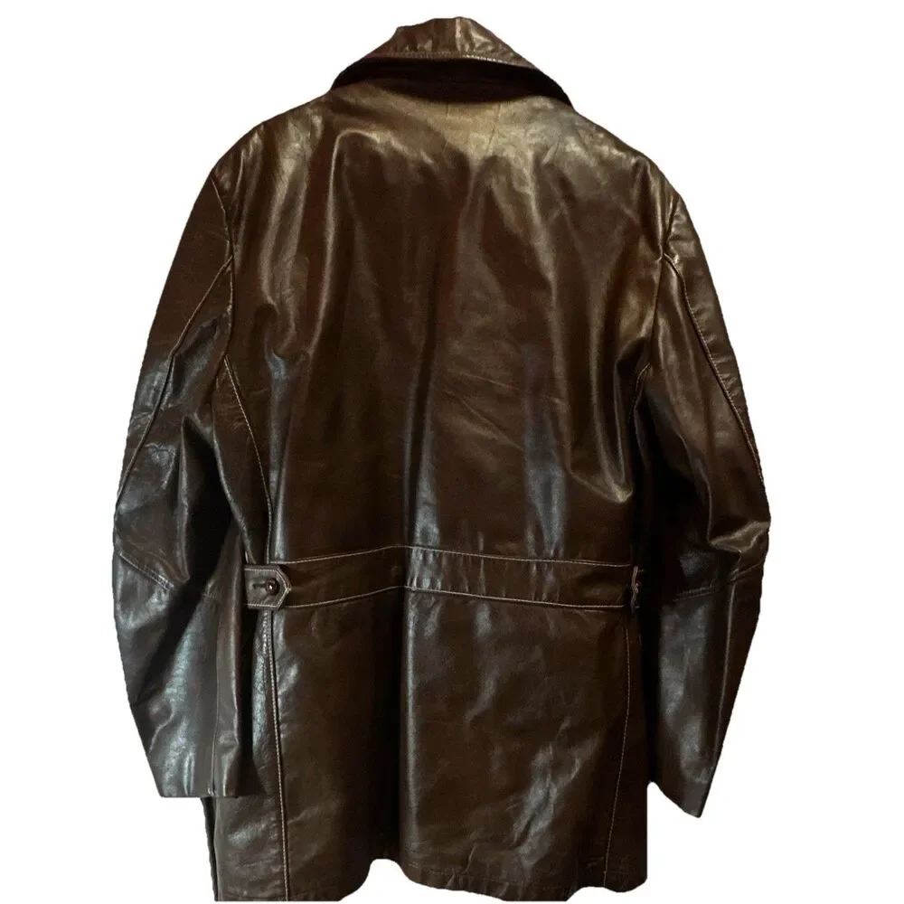 Vintage Towncraft JCPenney Brown Leather Belted Ranch Coat Mens 46 Long
